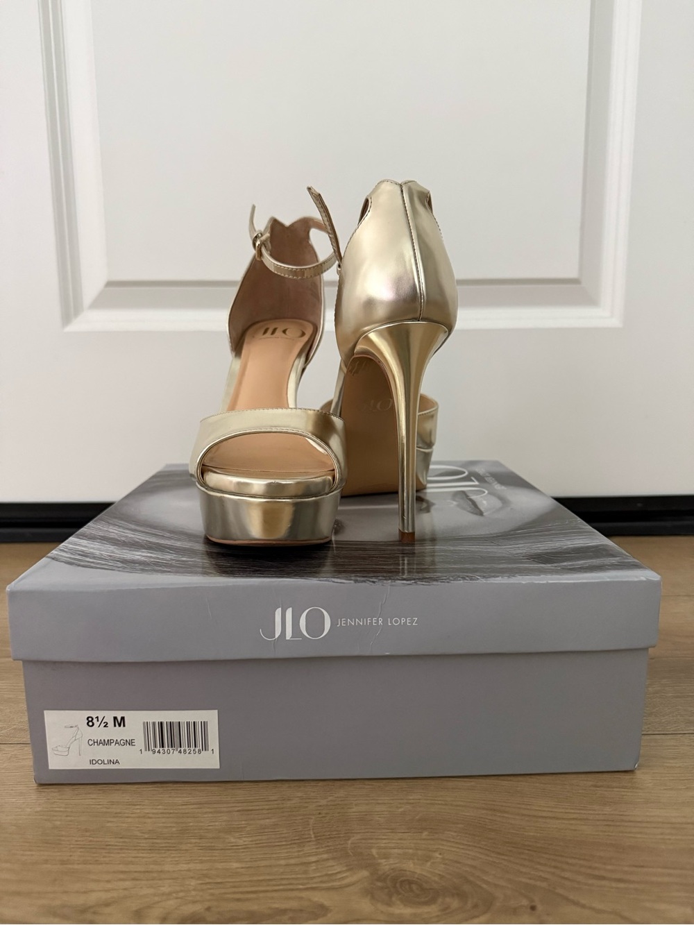 Jennifer Lopez “Idolina” Champagne Gold Platform Heels